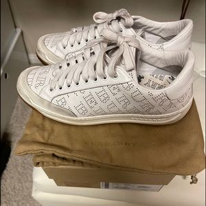 Burberry White Perforated Leather Sneakers